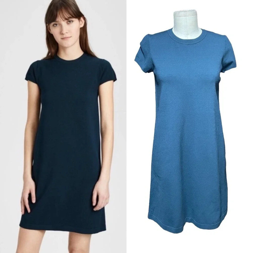 Theory Empire Prosecco Knit Short‎ Sleeve Dress Blue Green Size Small